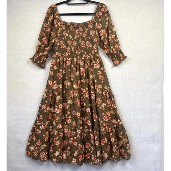 Baltic Born Olive Green Floral Maxi Dress with Pink Flowers - Picture 3 of 13